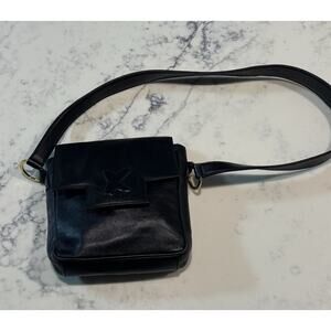 Vintage Paloma Picasso Black Leather Shoulder Bag Handbag Italy EUC